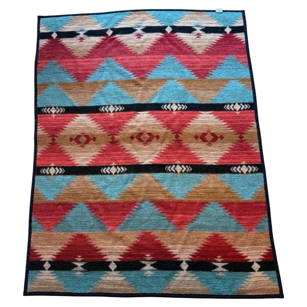 Vintage Biederlack Southwestern Aztec Acrylic Throw Blanket 81x57 USA Made Red